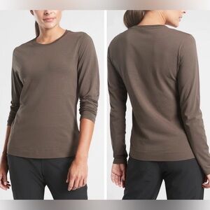 NWOT Women’s Athleta Outbound Iconic+ Fitted Long Sleeve T-Shirt Brown Coffee XS